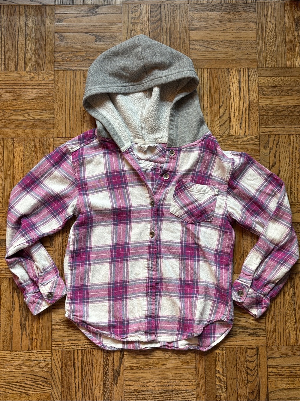 Roxy Kids Plaid Hooded Button-Front Shirt - Pink & Whitw